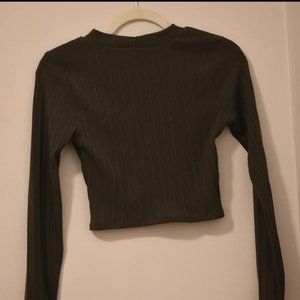 Dark Green Long Sleeve Crop Top